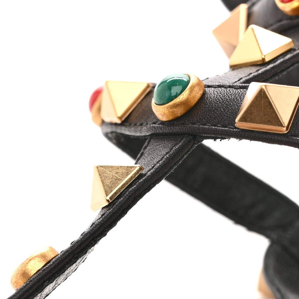 CALFSKIN ROCKSTUD ROLLING ANKLE WRAP FLAT THONG SANDALS BLACK