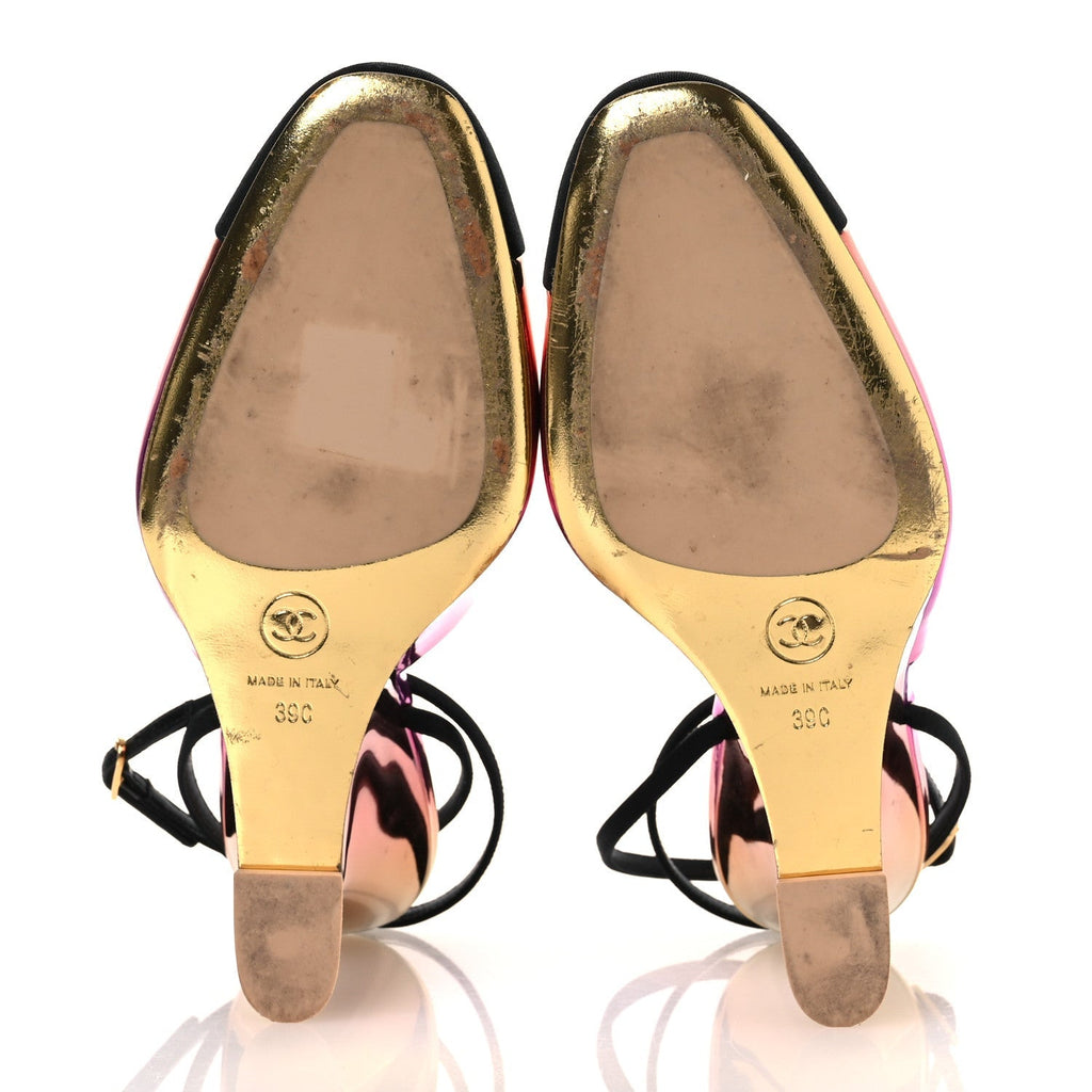 LAMINATED CALFSKIN GROSGRAIN CAP TOE CC WEDGE PUMPS PINK ORANGE YELLOW BLACK