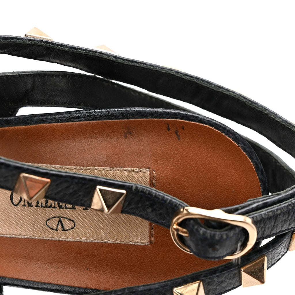 PEBBLED CALFSKIN ROCKSTUD ANKLE STRAP 100MM PUMPS DEEP DENIM