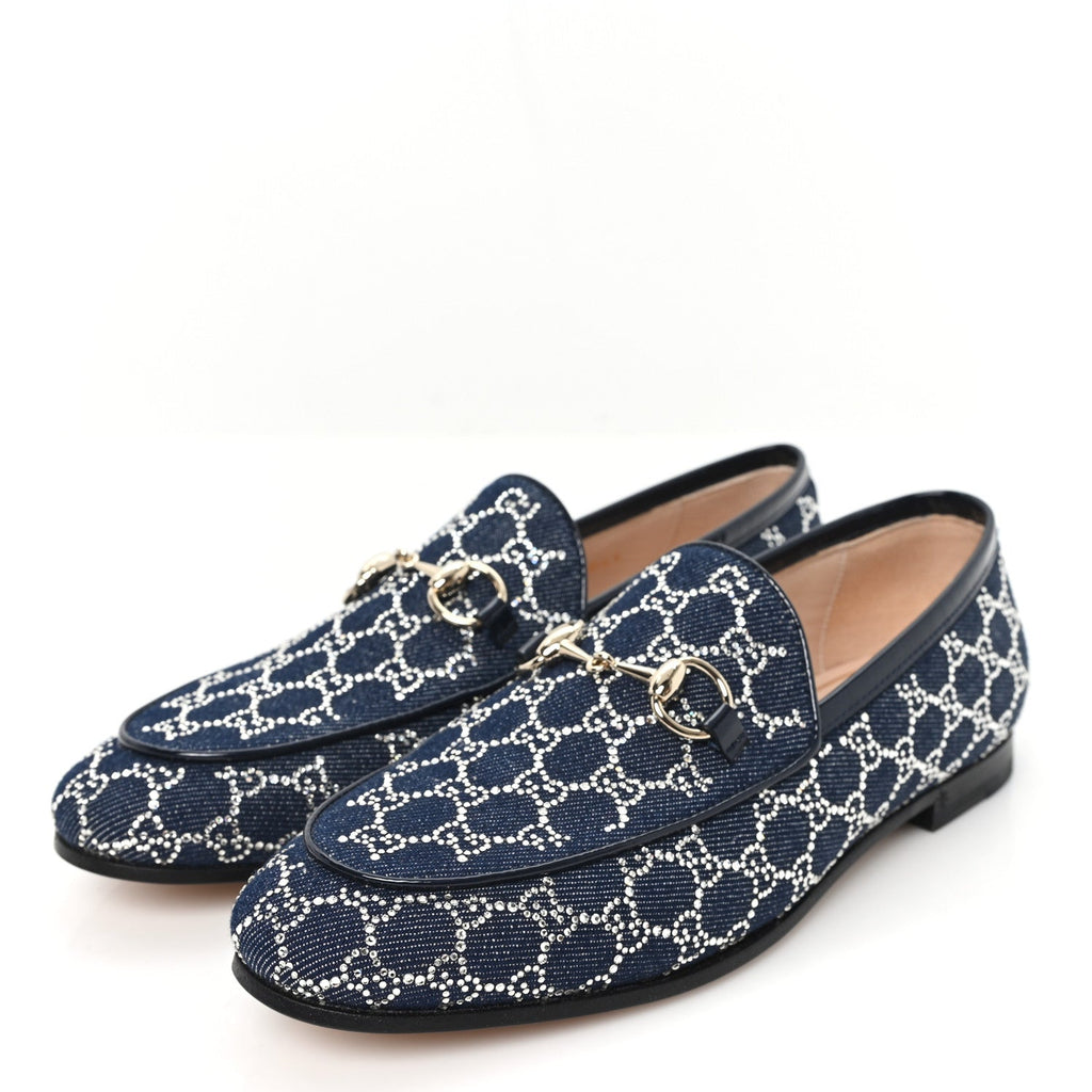 NEW DENIM CRYSTAL GG MONOGRAM WOMENS 1953 HORSEBIT JORDAAN LOAFER BLUE