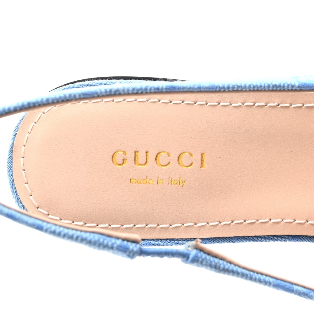 CANVAS GG MONOGRAM HORSEBIT WOMENS SLINGBACK BALLET FLAT LIGHT BLUE