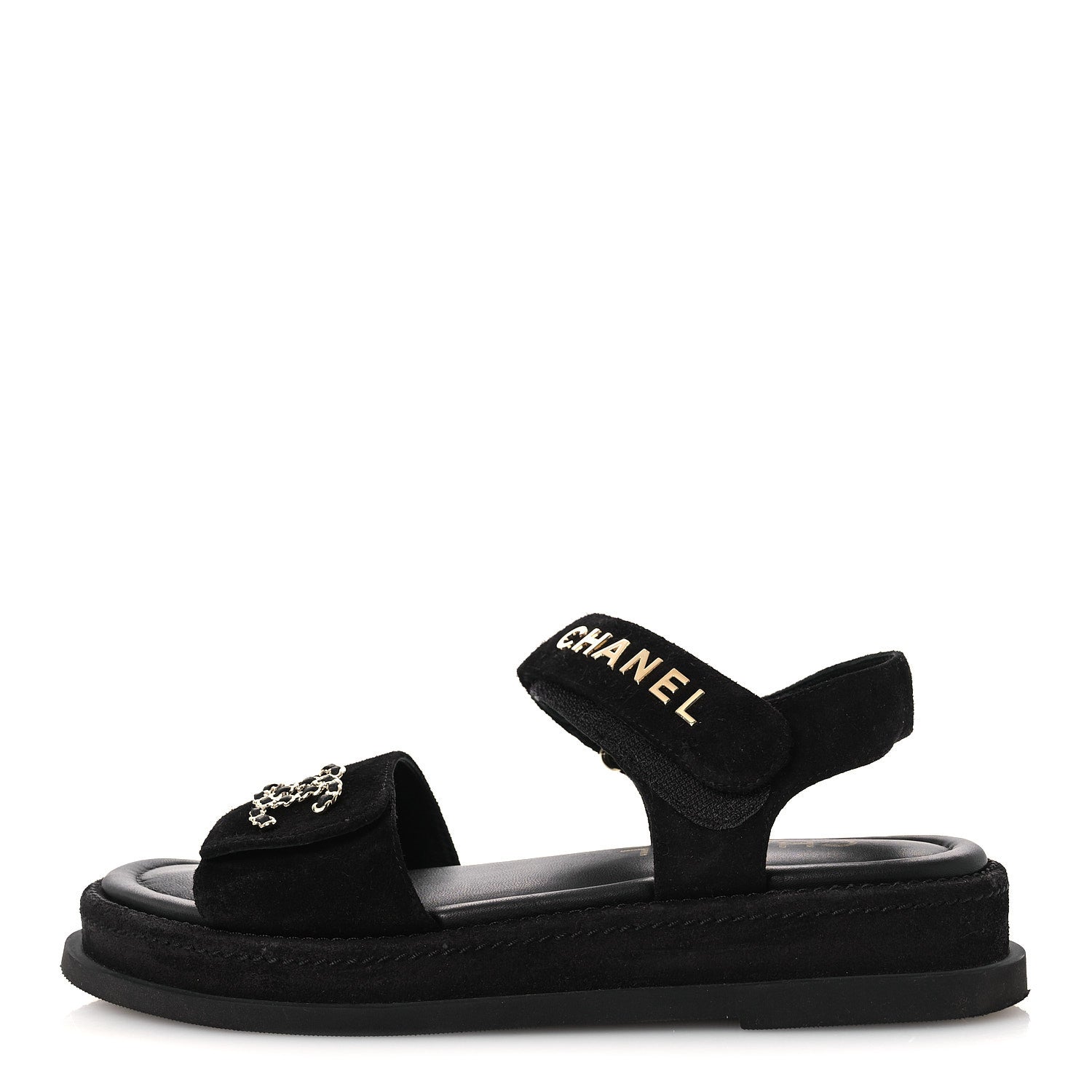 SUEDE CALFSKIN DAD SANDALS BLACK
