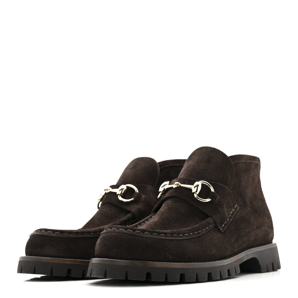 SUEDE HORSEBIT ANKLE BOOTS DARK BROWN
