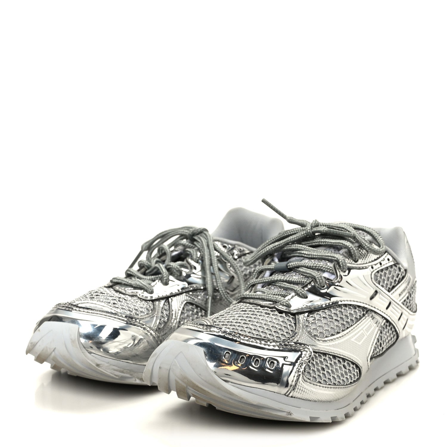 CALFSKIN FISHNET FABRIC ORBIT SNEAKERS SILVER
