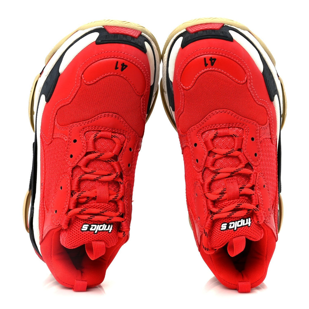 WASHED EFFECT FABRIC MESH MENS TRIPLE S SNEAKERS RED BLACK