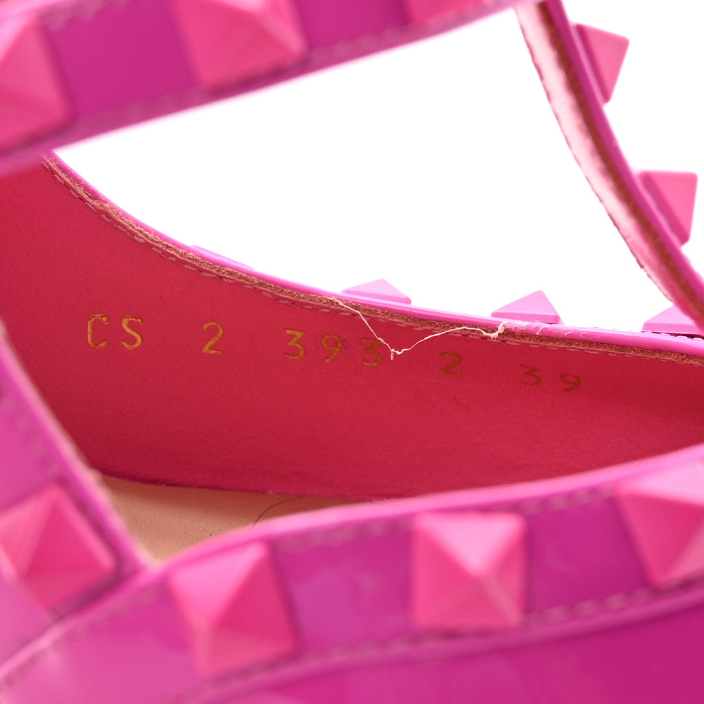 PATENT LACQUER MONOCHROME ROCKSTUD ANKLE STRAP 100MM PUMPS PINK PP