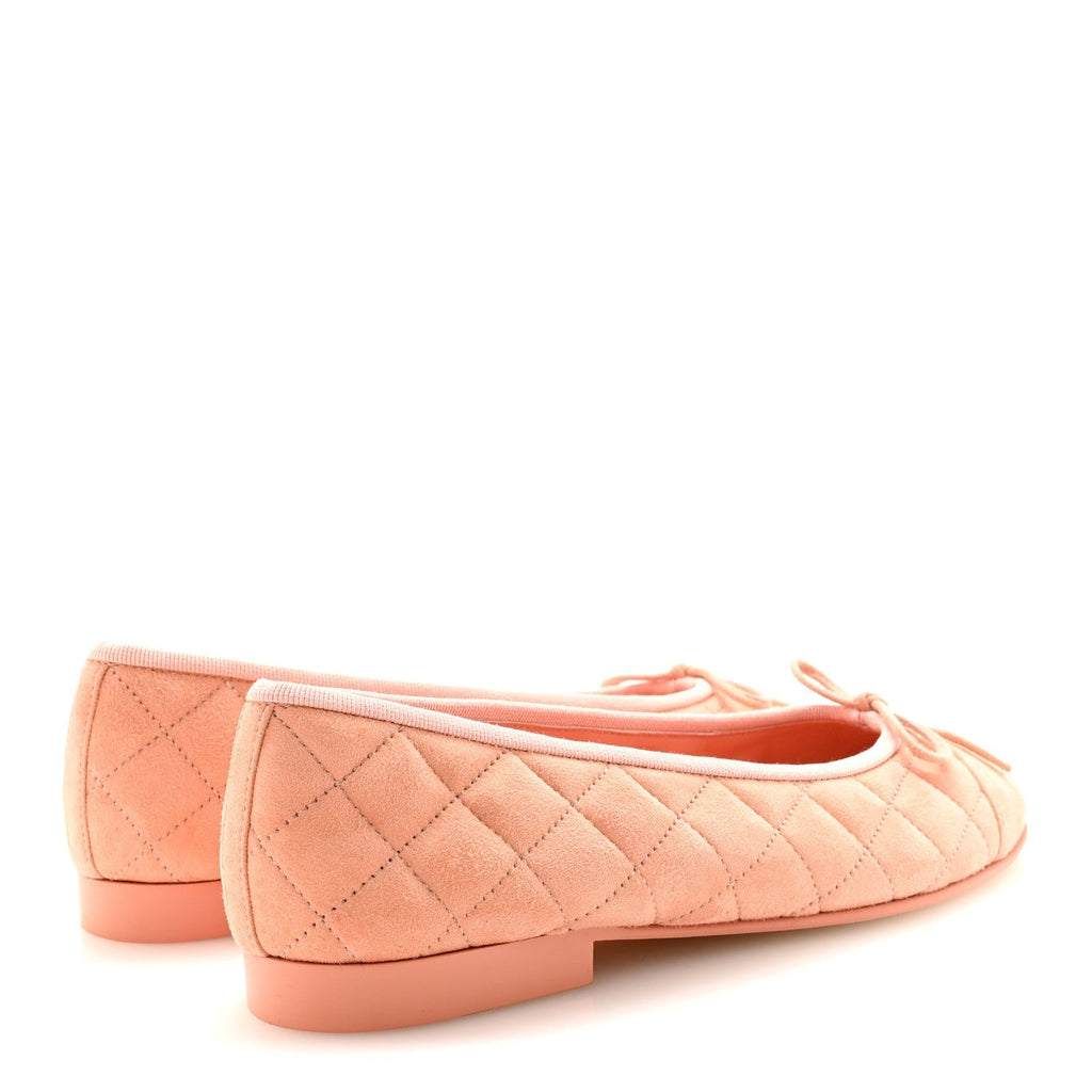 SUEDE QUILTED CAP TOE CC BALLERINA FLATS LIGHT ORANGE