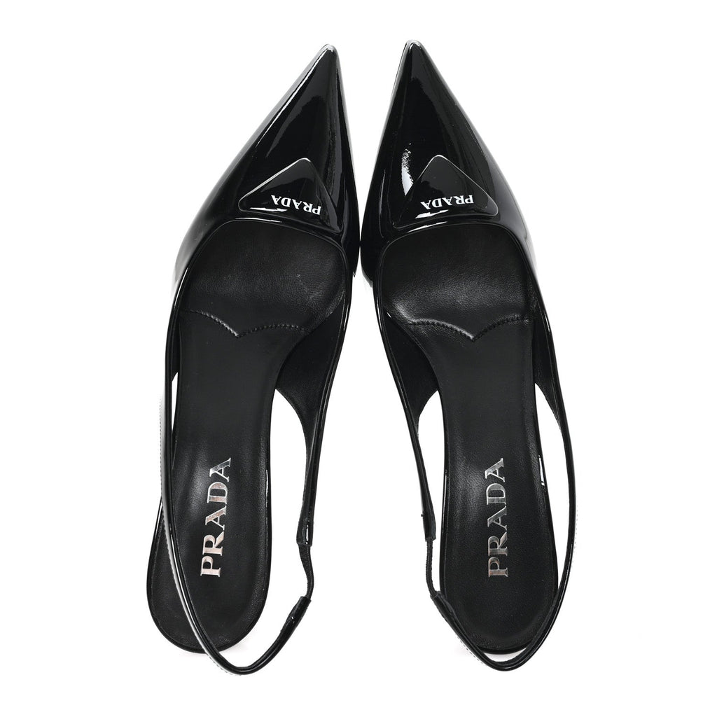 VERNICE LOGO POINTED TOE SLINGBACK PUMPS BLACK