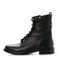 CALFSKIN ROCKSTUD COMBAT ANKLE BOOTS BLACK