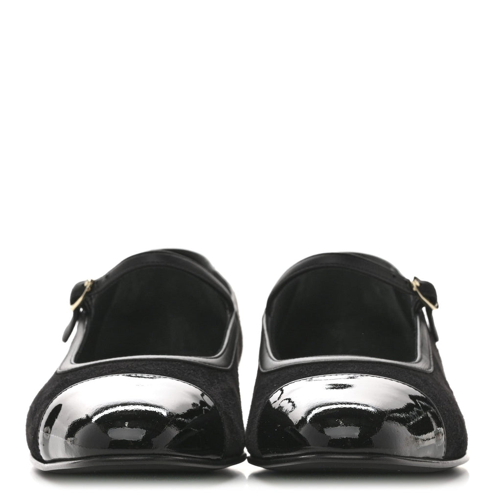 SUEDE KIDSKIN LAMBSKIN PATENT CALFSKIN CAP TOE CC MARY JANE FLATS BLACK