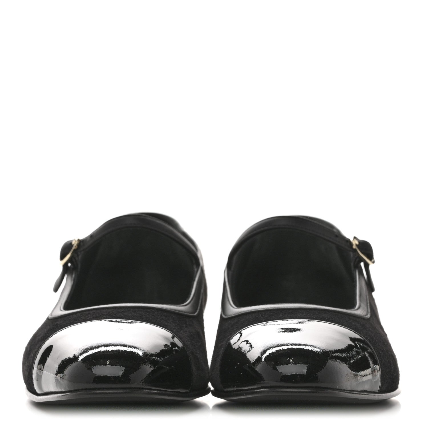 SUEDE KIDSKIN LAMBSKIN PATENT CALFSKIN CAP TOE CC MARY JANE FLATS BLACK
