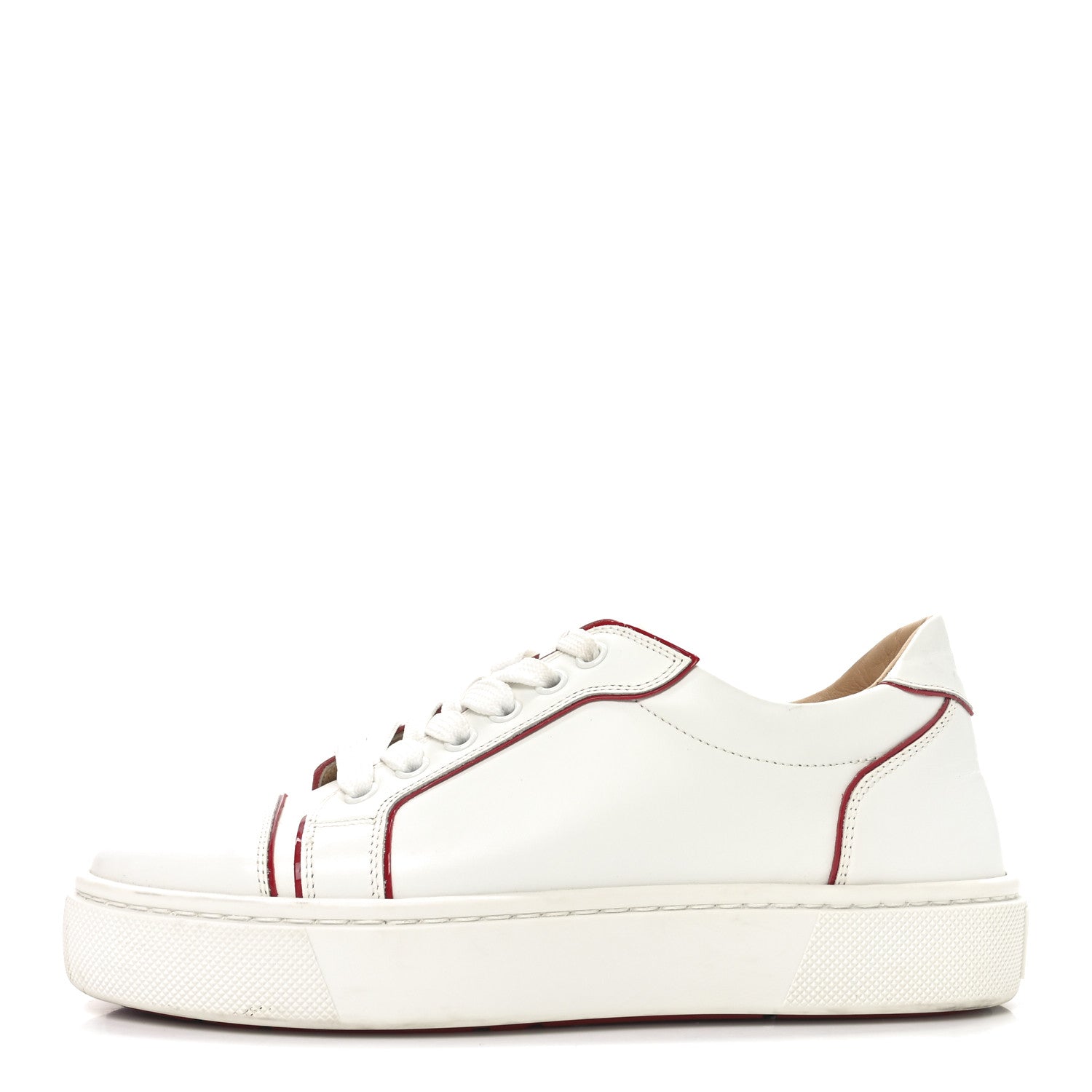 CALFSKIN PATENT VIEIRISSIMA FLAT SNEAKERS WHITE LOUBI