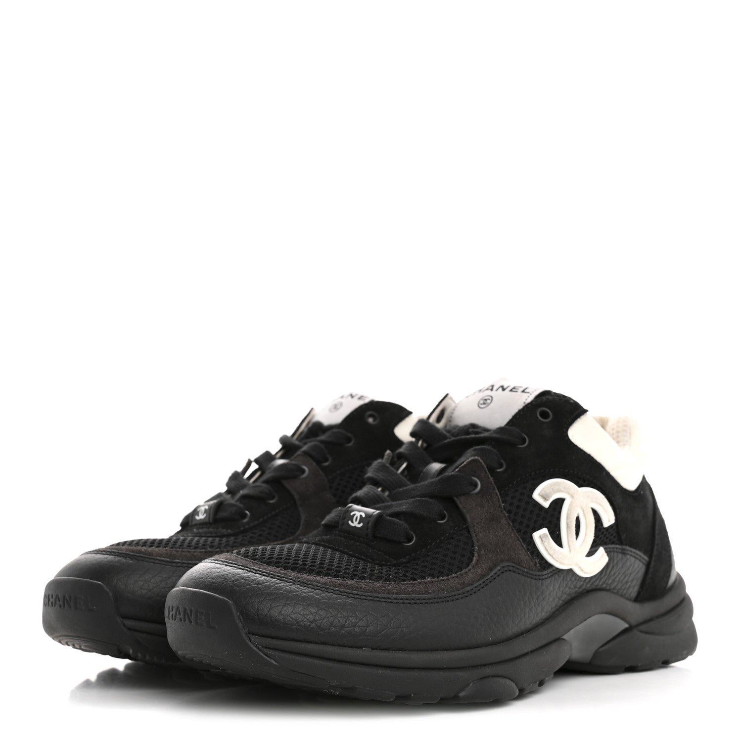 MESH SUEDE GRAINED CALFSKIN WOMENS CC SNEAKERS BLACK WHITE