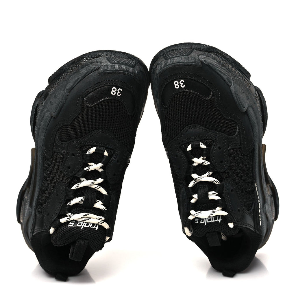 FABRIC MESH CLEAR SOLE WOMENS TRIPLE S SNEAKERS BLACK