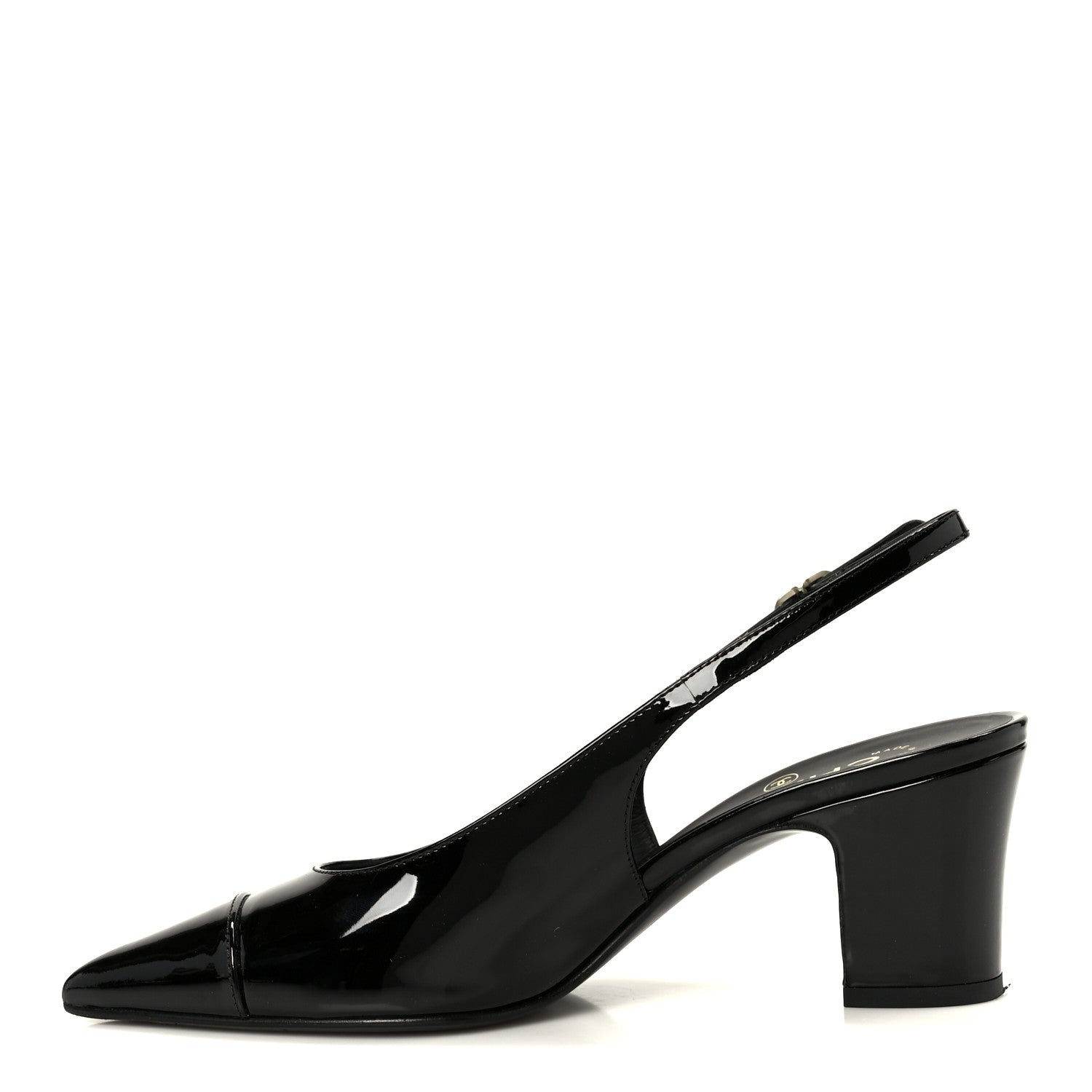 PATENT CALFSKIN CAP TOE CC SLINGBACK PUMPS BLACK