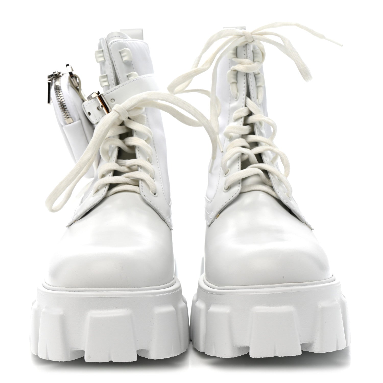 SPAZZOLATO ROIS RE-NYLON METAL TRIANGLE LOGO MONOLITH POUCH POCKET 55MM BOOTS WHITE