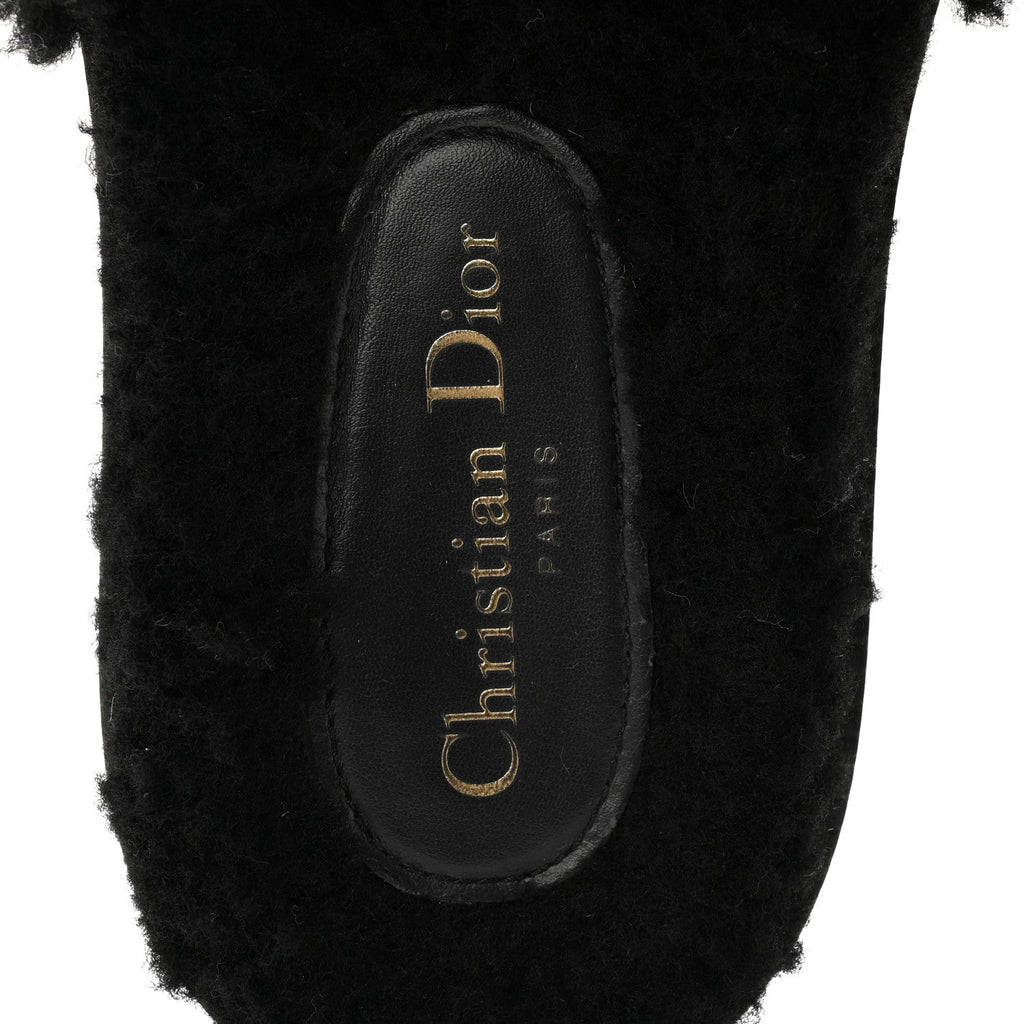 SHEARLING CANVAS LUREX EMBROIDERED DWAY 10MM SLIDE SANDALS BLACK NATURAL