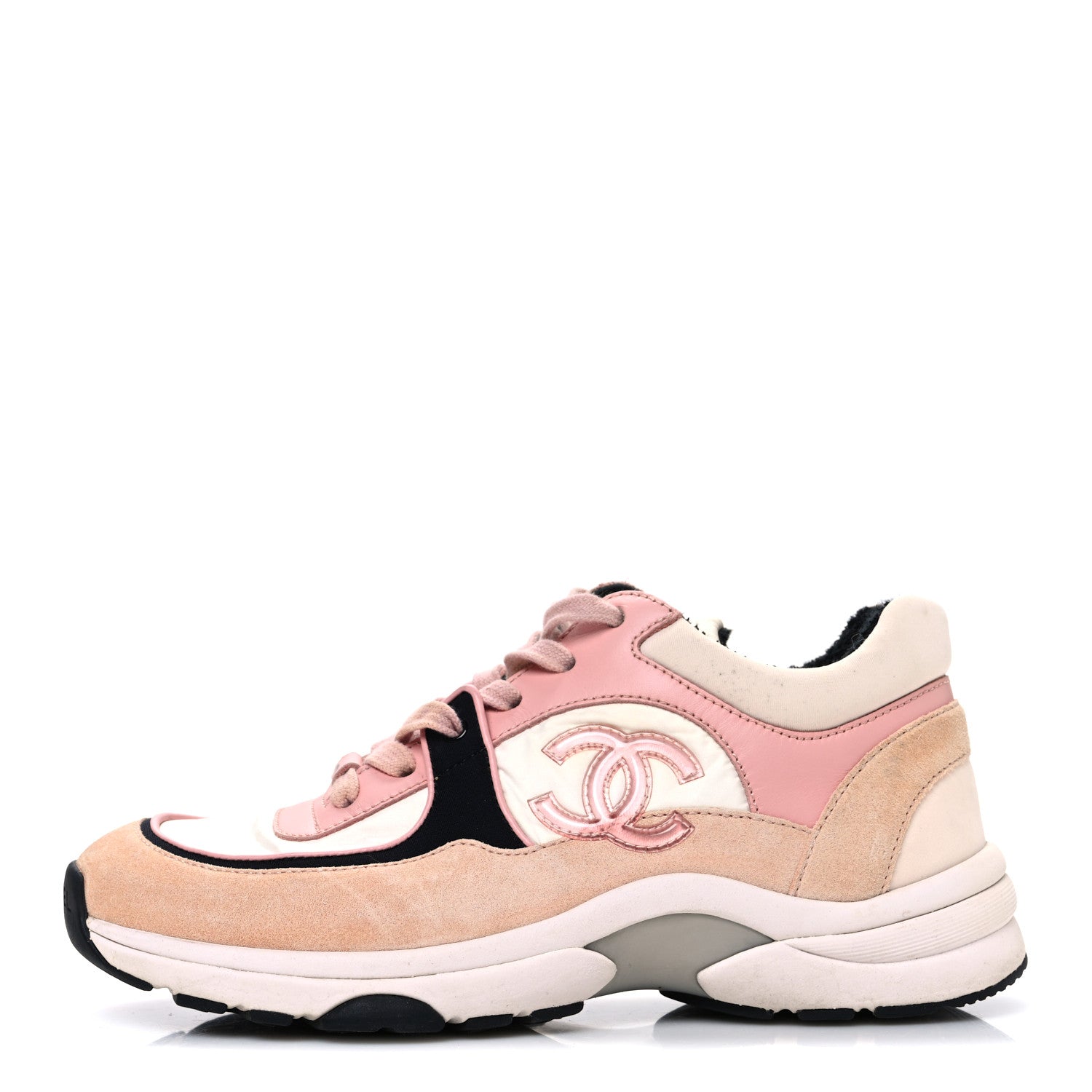 NYLON LAMBSKIN SUEDE CALFSKIN CC SNEAKERS PINK WHITE BLACK