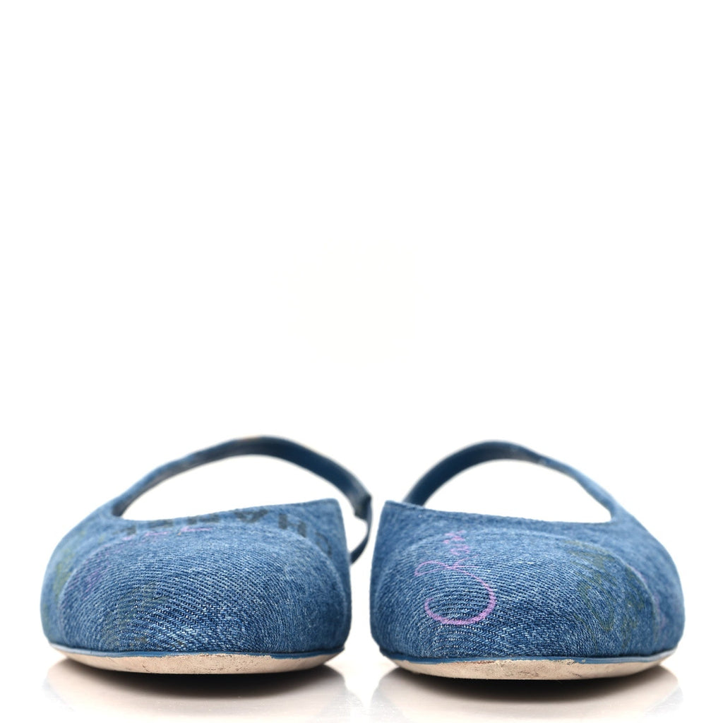 DENIM PRINTED DENIM MOOD CAP TOE CC SLINGBACK FLATS LIGHT BLUE MULTICOLOR