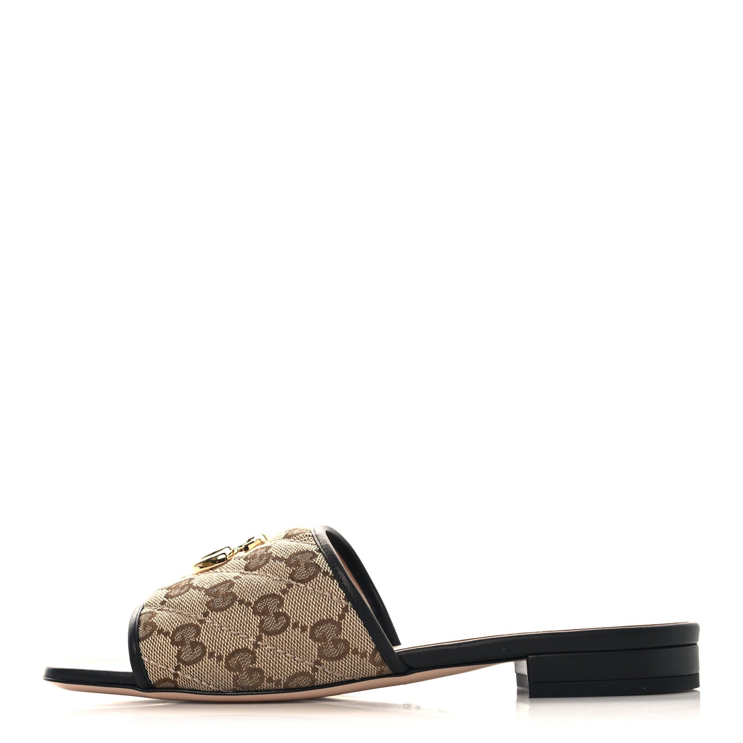 MONOGRAM MATELASSE DIAGONAL GG MARMONT FLAT SLIDE SANDALS BEIGE EBONY BLACK