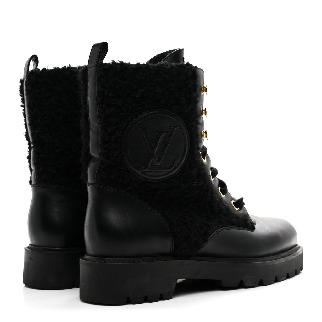 SHEARLING CALFSKIN TERRITORY RANGER COMBAT BOOTS BLACK
