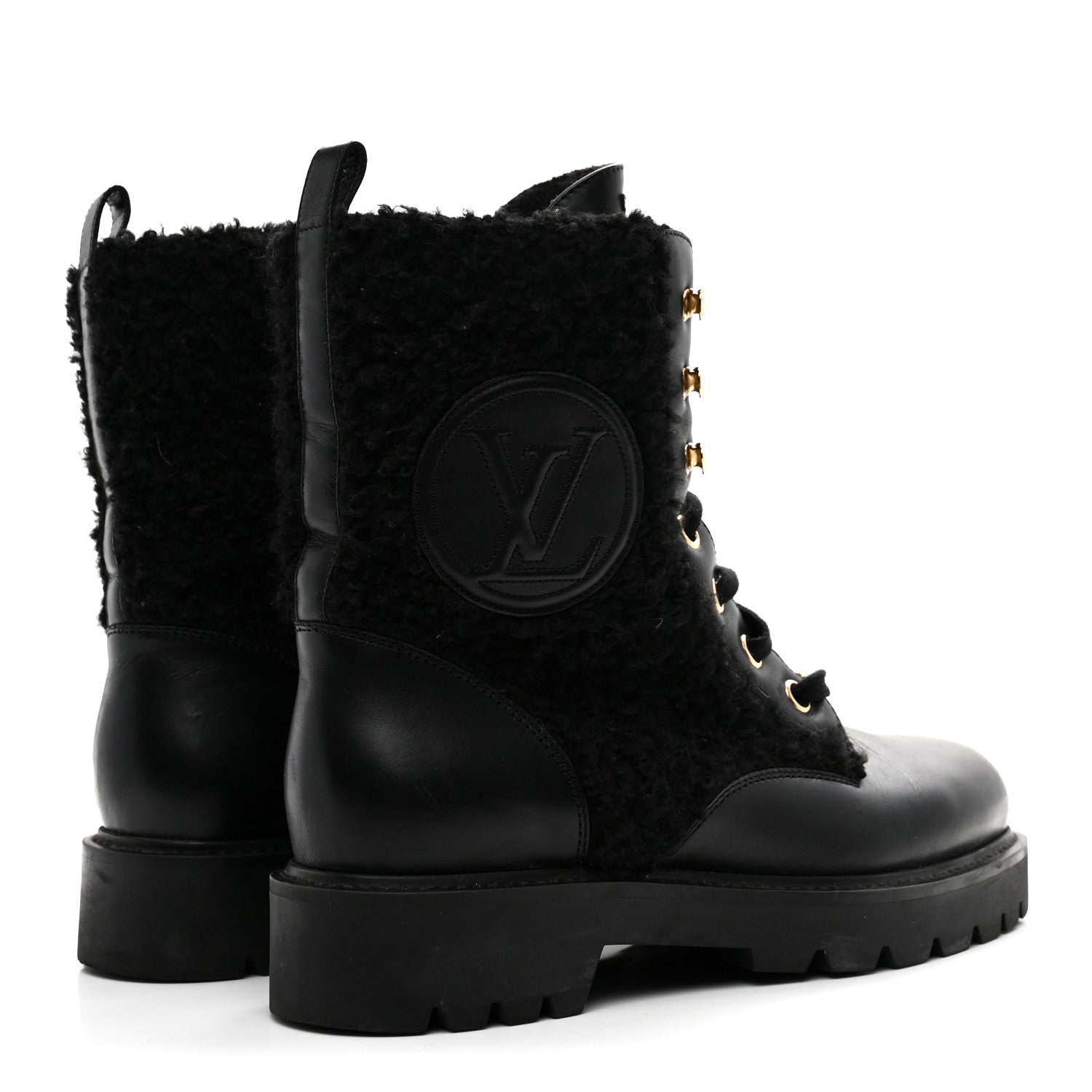 SHEARLING CALFSKIN TERRITORY RANGER COMBAT BOOTS BLACK