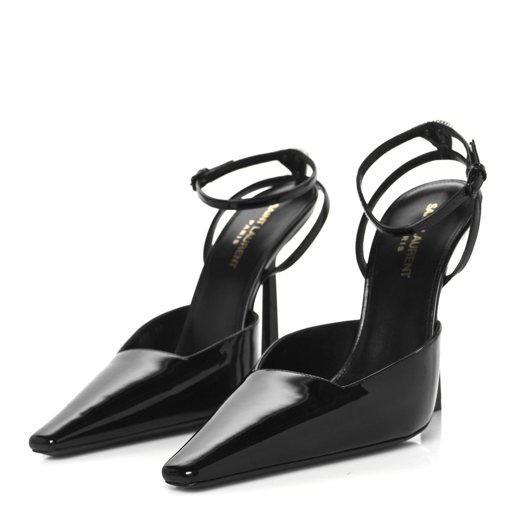 PATENT CALFSKIN CRYSTAL ANOUK PUMPS BLACK