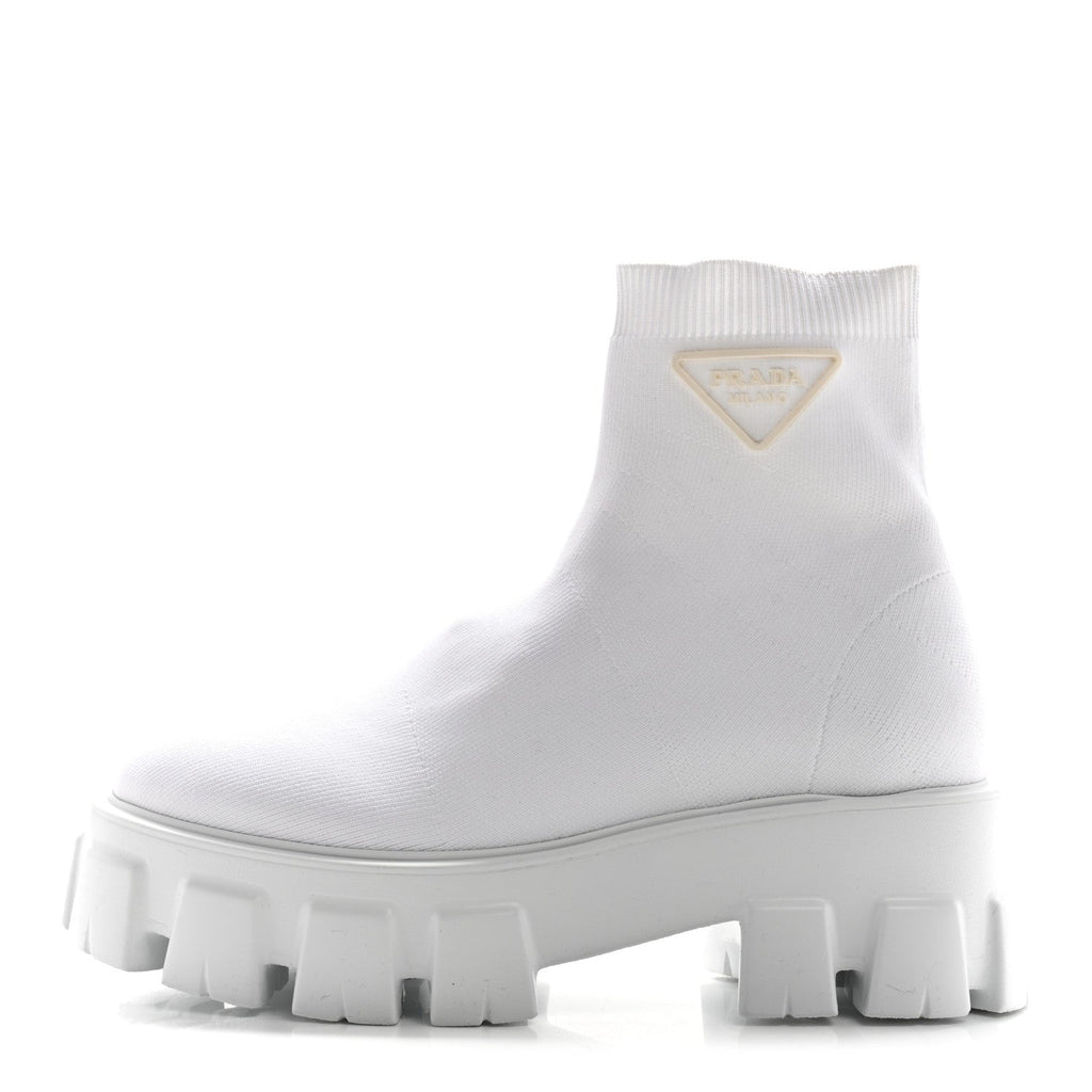 KNIT RUBBER TRIANGLE LOGO MONOLITH 55MM ANKLE BOOTS BIANCO