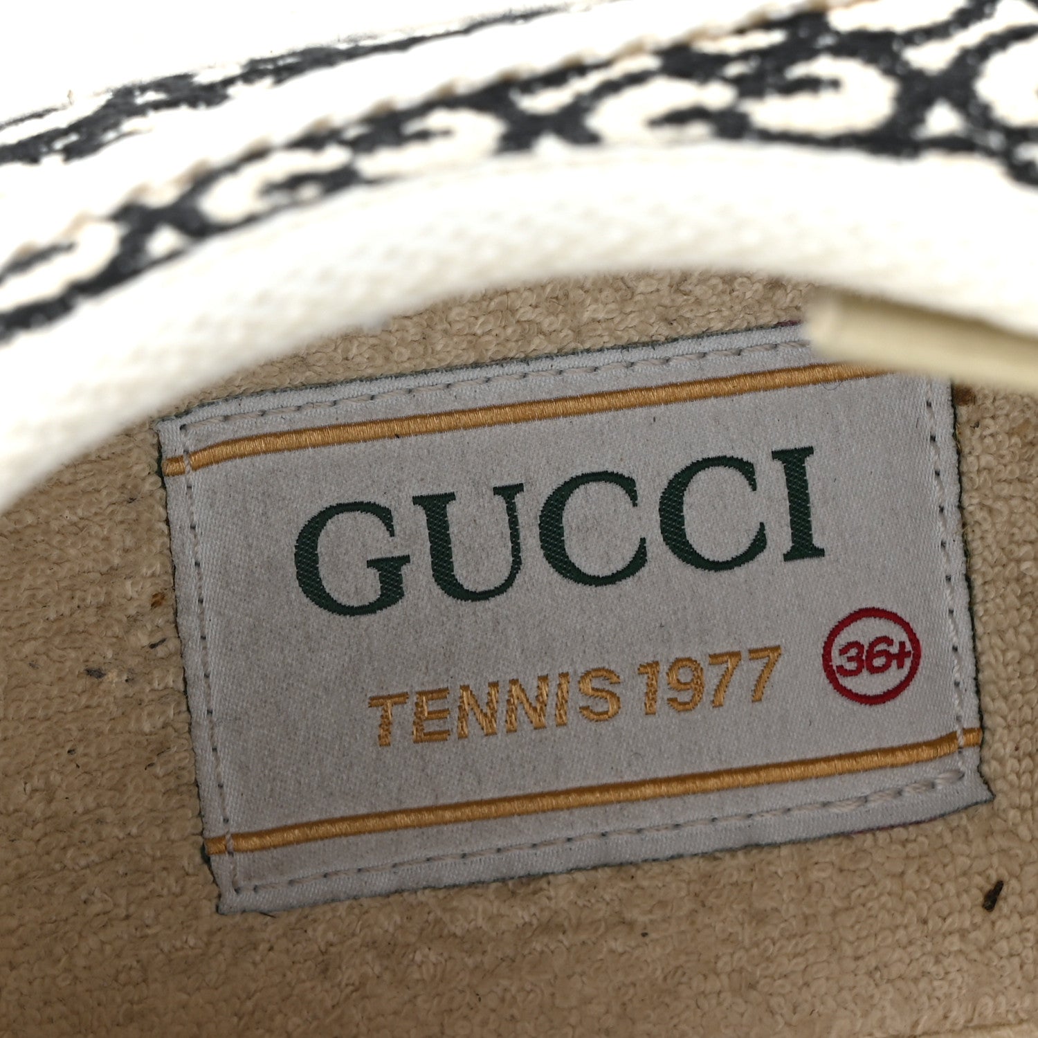 GG MONOGRAM JACQUARD WOMENS 1977 TENNIS PLATFORM 52MM SNEAKERS BLACK MYSTIC WHITE