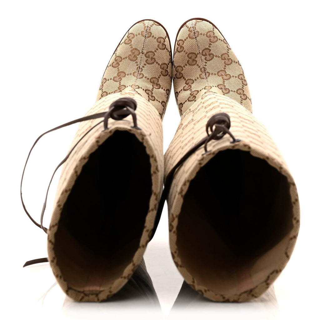 MONOGRAM MALAGA KID LISA MID HEEL BOOTS BEIGE EBONY