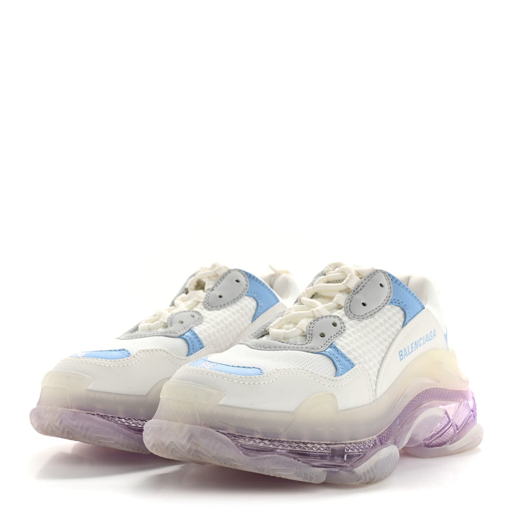 FABRIC MESH CLEAR SOLE WOMENS TRIPLE S SNEAKERS LIGHT BLUE GREY LILAC WHITE