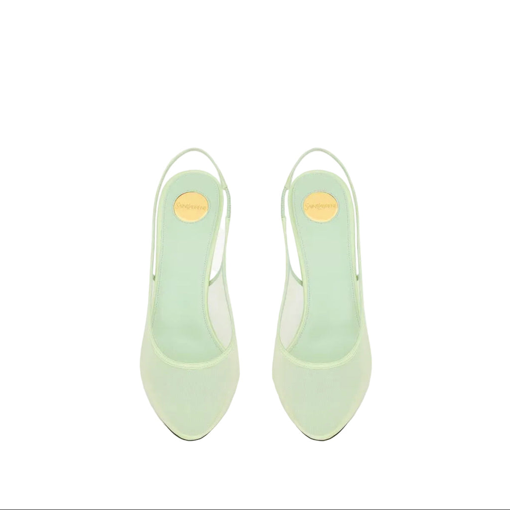 YSL ANITA SLINGBACK PUMPS IN MESH VERT PASTEL