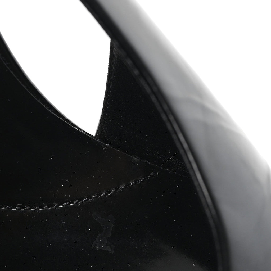 PATENT CALFSKIN SQUARE TOE 85MM SLINGBACK PUMPS BLACK