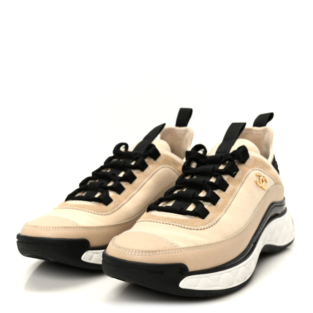 VELVET CALFSKIN MIXED FIBERS CC SNEAKERS BEIGE