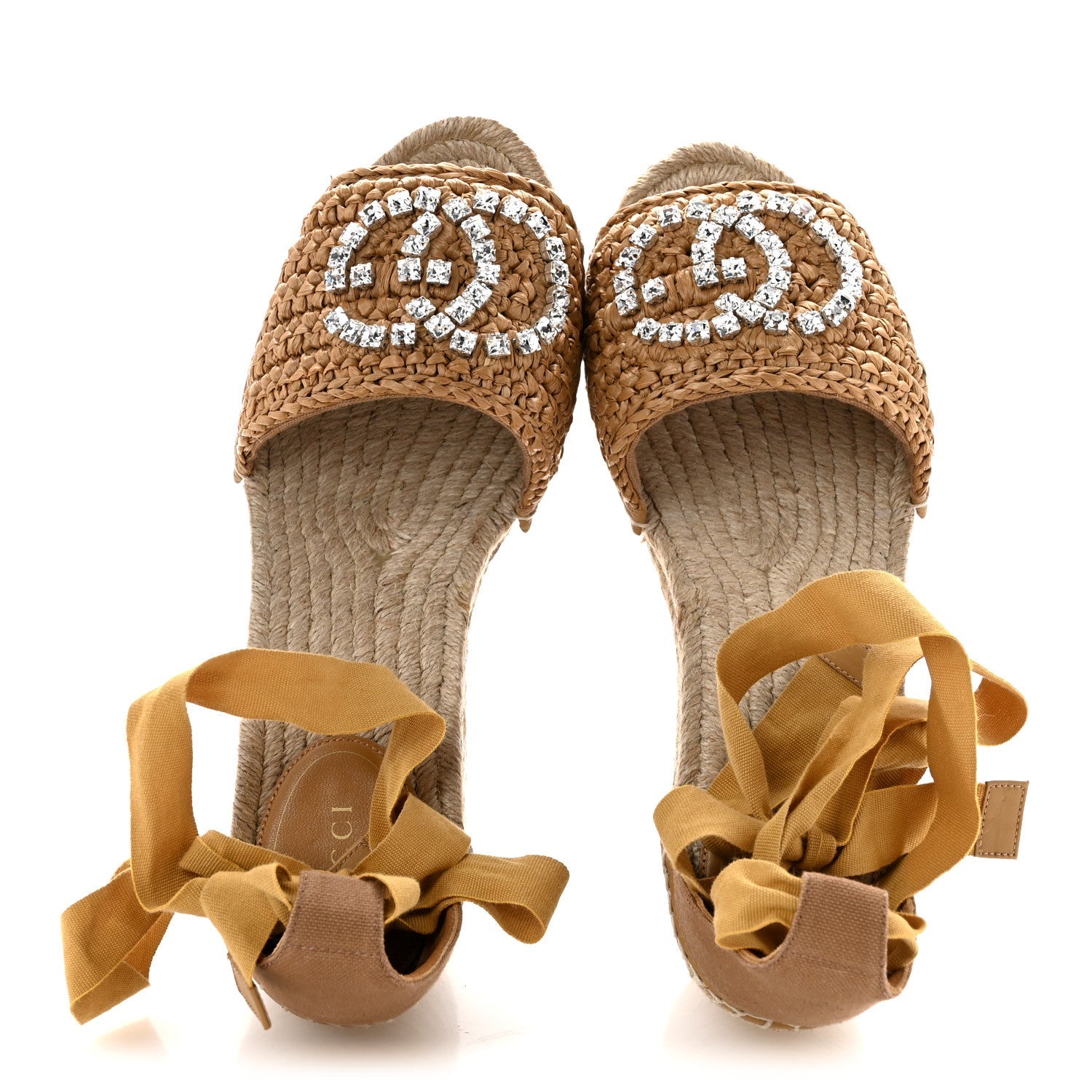 RAFFIA CANVAS CRYSTAL INTERLOCKING G ESPADRILLES BEIGE