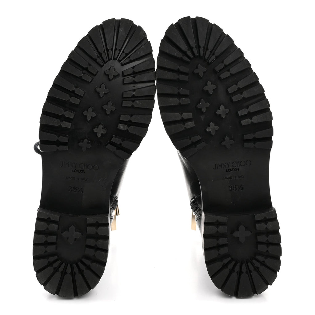 SHINY CALFSKIN CAYO COMBAT BOOTS BLACK