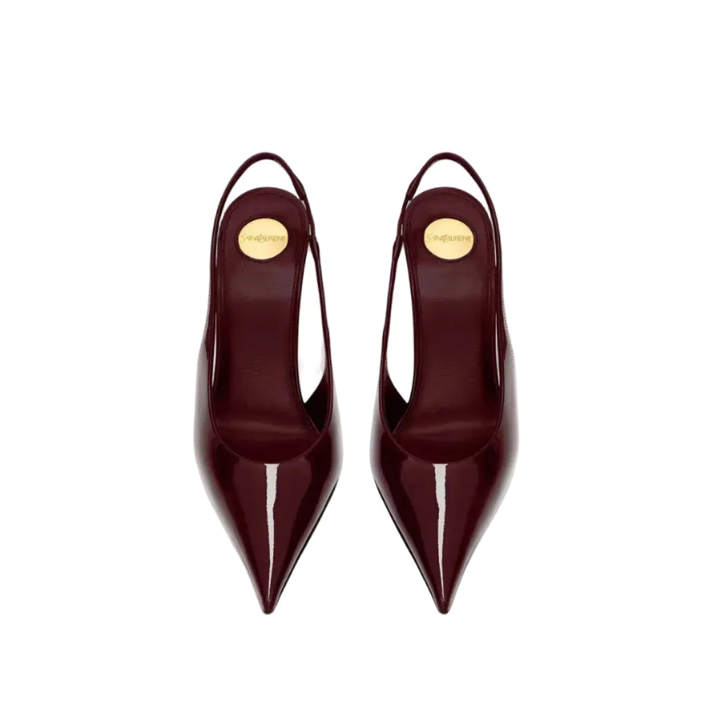 YSL P.A.R.I.S SLINGBACK PUMPS IN LEATHER MARRON GLACE