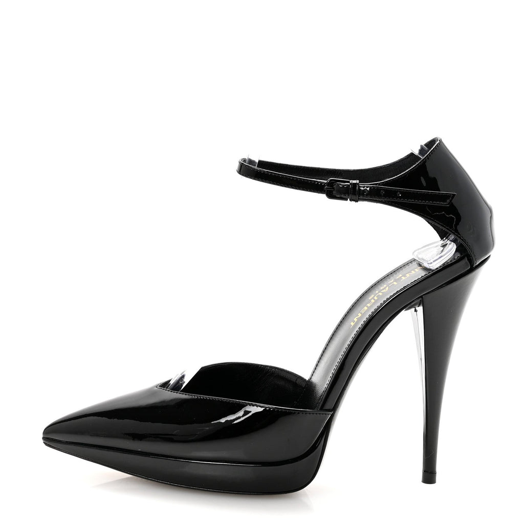 PATENT ANJA 105 ANKLE STRAP POINTED PUMPS BLACK