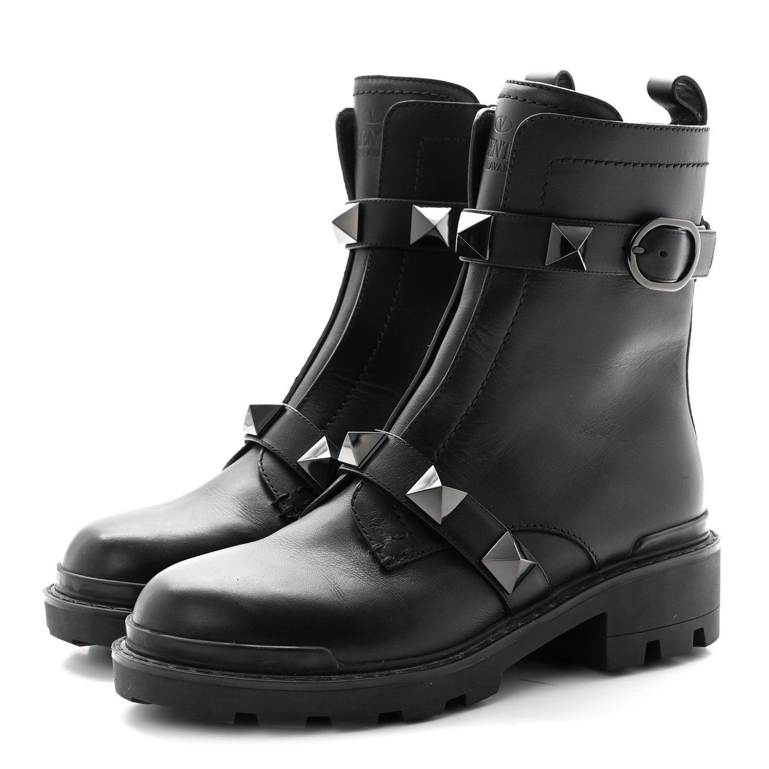 CALFSKIN TONAL ROMAN STUD /40MM COMBAT BOOTS BLACK