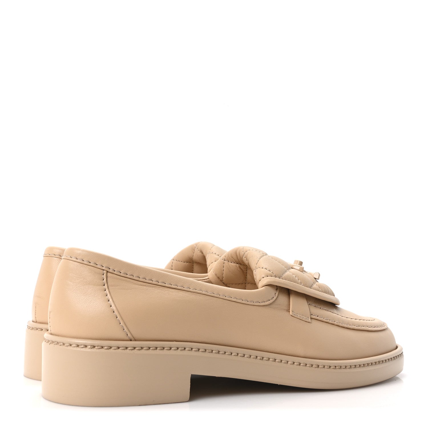 LAMBSKIN QUILTED CC TURNLOCK LOAFERS BEIGE