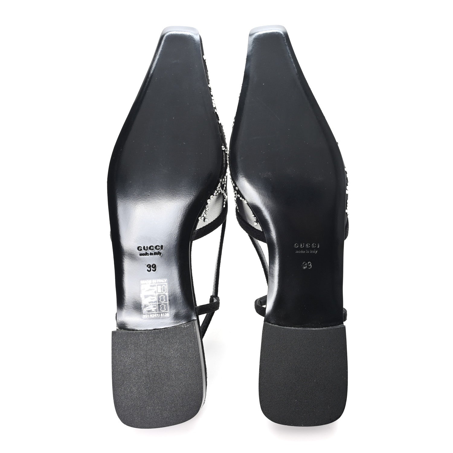 SUEDE MESH CRYSTAL GG MONOGRAM SLINGBACK BALLET FLATS BLACK
