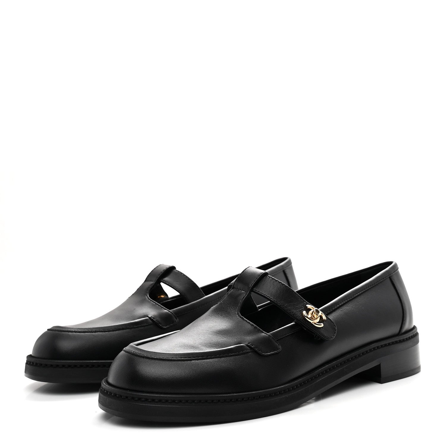 CALFSKIN CC TURNLOCK MOCCASIN LOAFERS BLACK