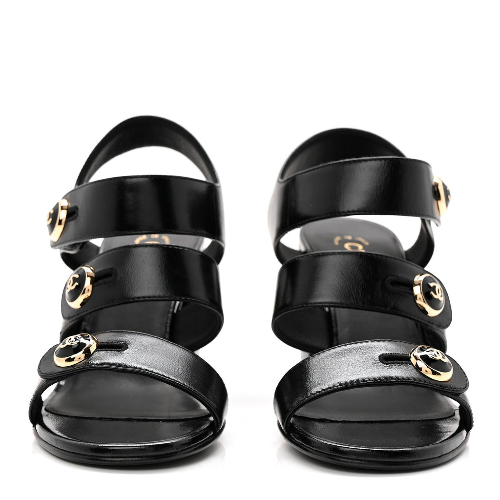 SHINY CALFSKIN CC SANDALS BLACK