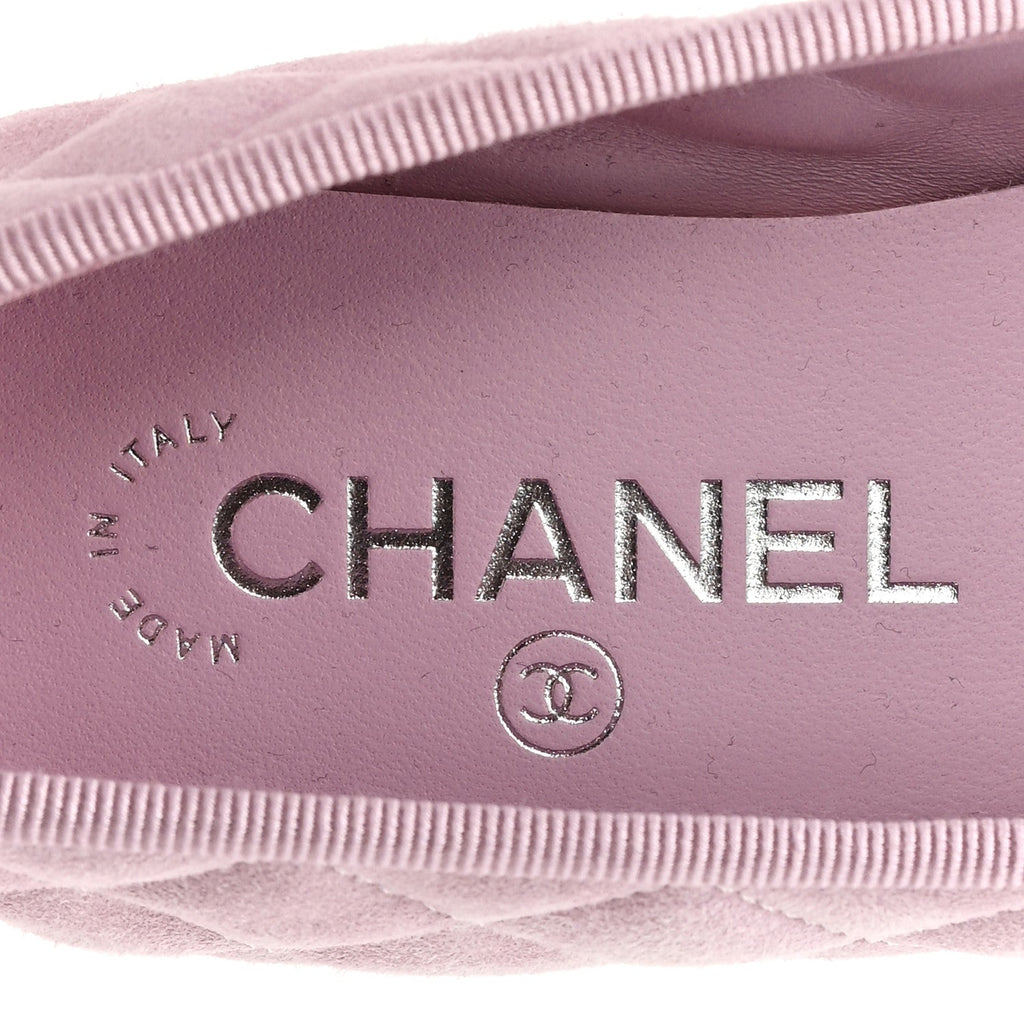 SUEDE QUILTED CAP TOE CC BALLERINA FLATS LIGHT PINK