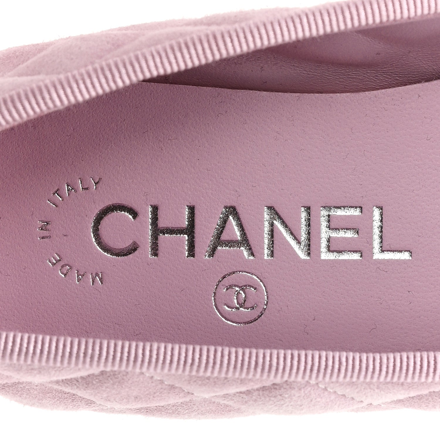 SUEDE QUILTED CAP TOE CC BALLERINA FLATS LIGHT PINK