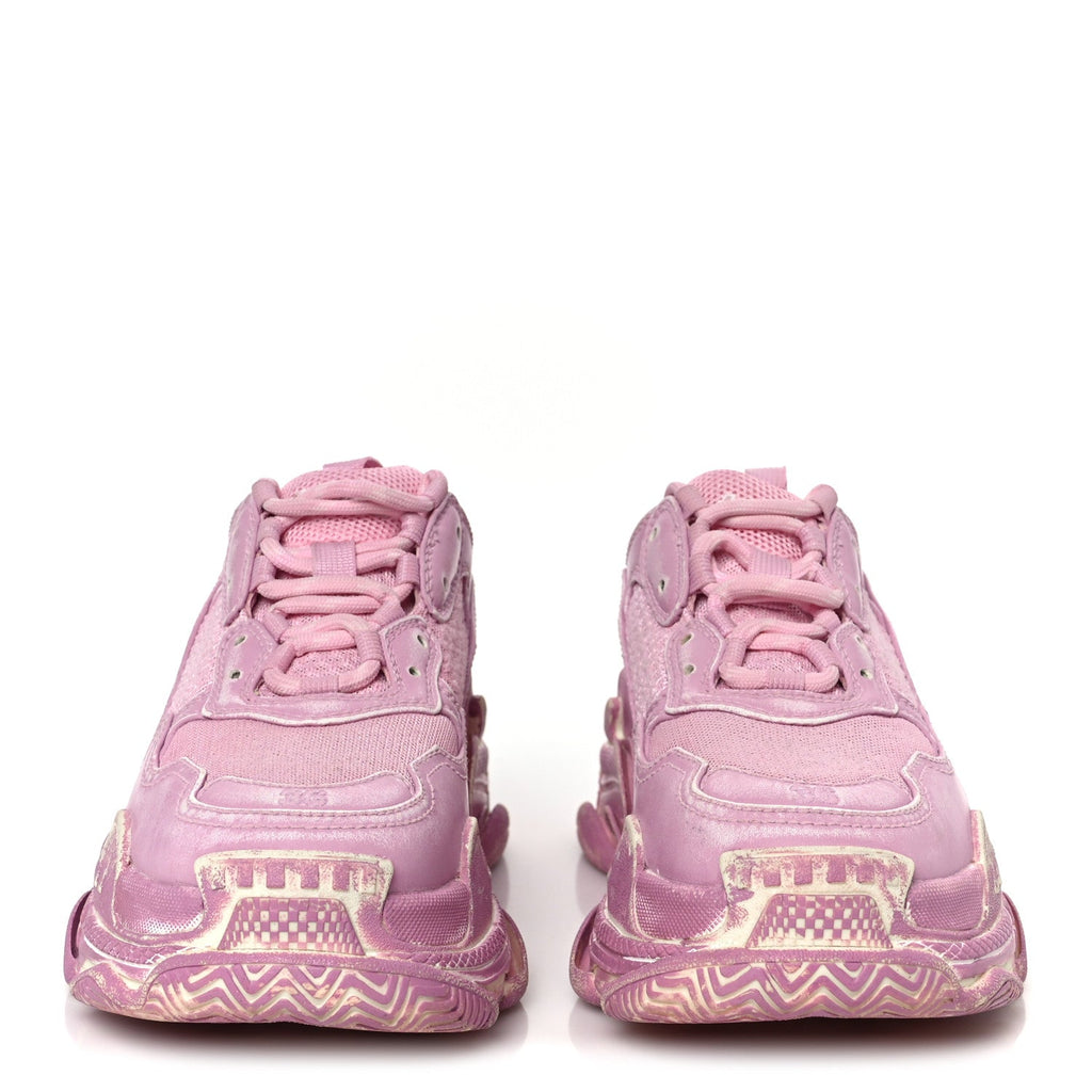 FABRIC MESH DISTRESSED WOMENS TRIPLE S SNEAKERS PINK