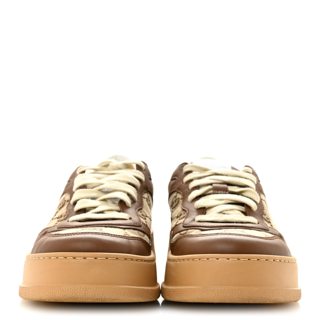 CALFSKIN GG MONOGRAM WOMENS PLATFORM 55MM SNEAKERS HEZELNUT BEIGE EBONY MYSTIC WHITE