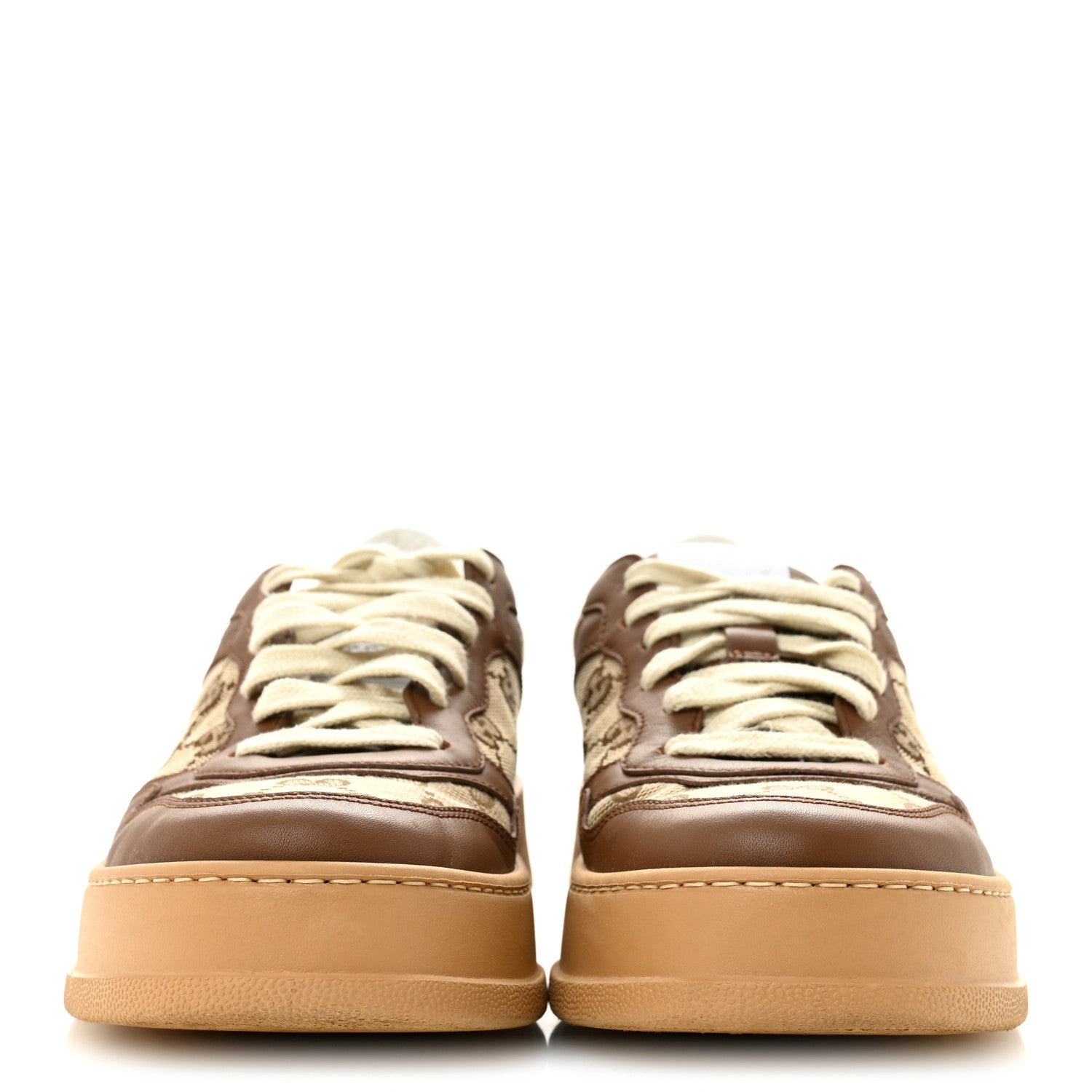 CALFSKIN GG MONOGRAM WOMENS PLATFORM 55MM SNEAKERS HEZELNUT BEIGE EBONY MYSTIC WHITE