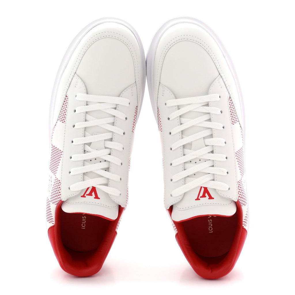 DAMIER CALFSKIN MENS BEVERLY HILLS SNEAKERS WHITE ROUGE