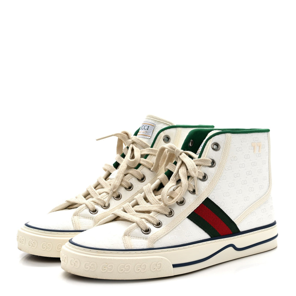 MONOGRAM GG MIGNON WEB WOMENS 1977 TENNIS HIGH TOP SNEAKERS WHITE